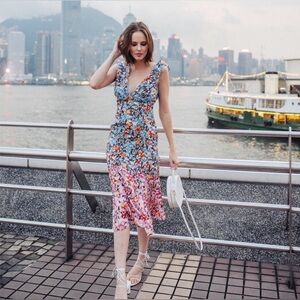 NWT Saloni Holly Pink Margerite Floral
Silk Midi Dress | Size 8 | Retail $625